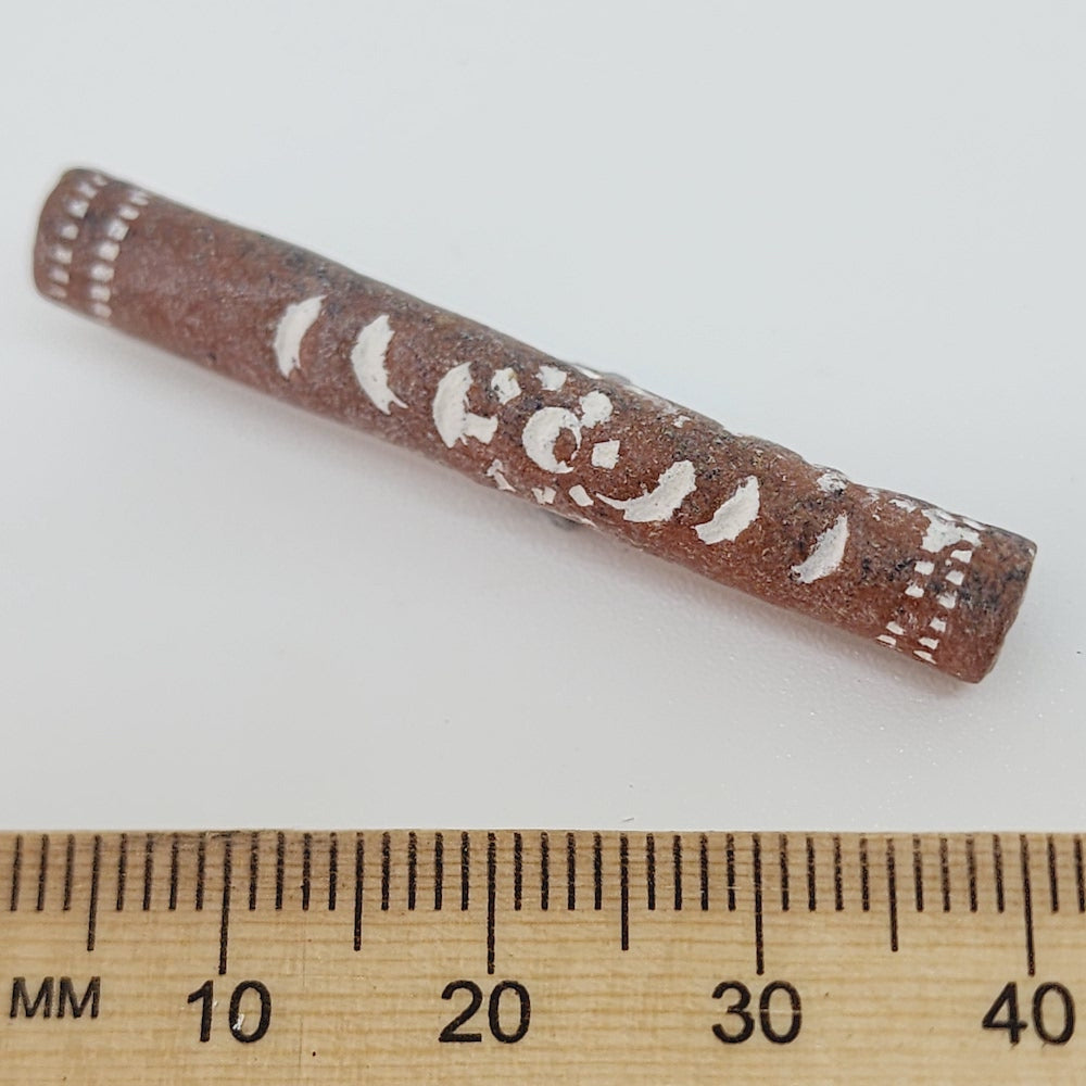 30~35mm Tube (10) - Brown w. White Etching - Vintage Clay Beads