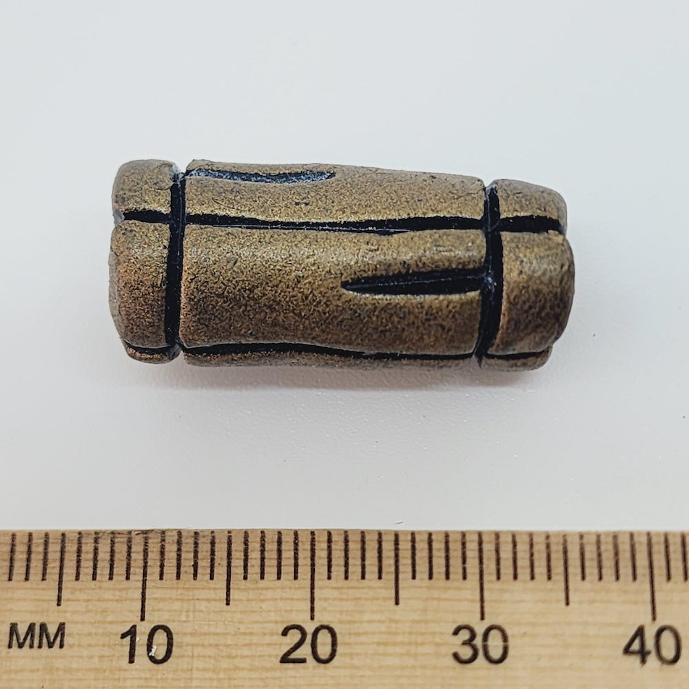 28x10mm Tube w. Lines (10) - Antique Gold - Vintage Clay Beads