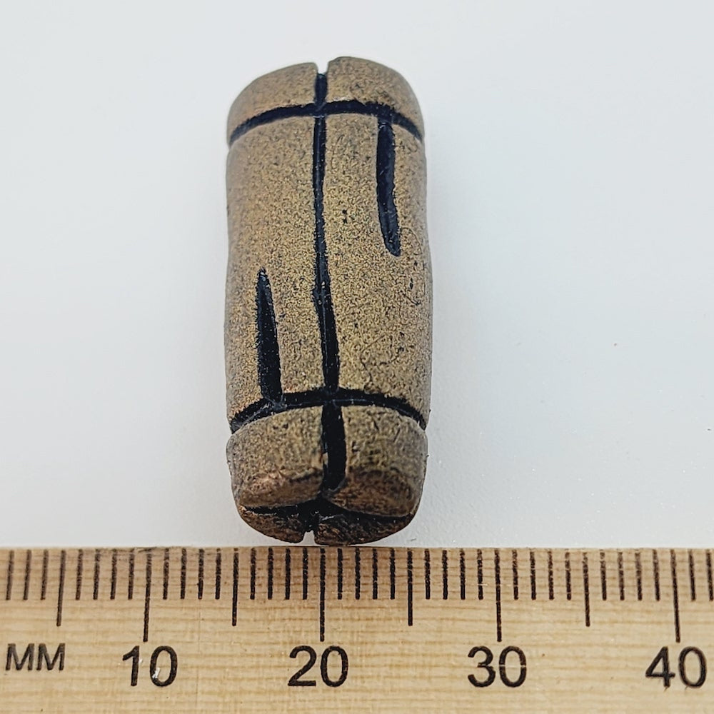 28x10mm Tube w. Lines (10) - Antique Gold - Vintage Clay Beads