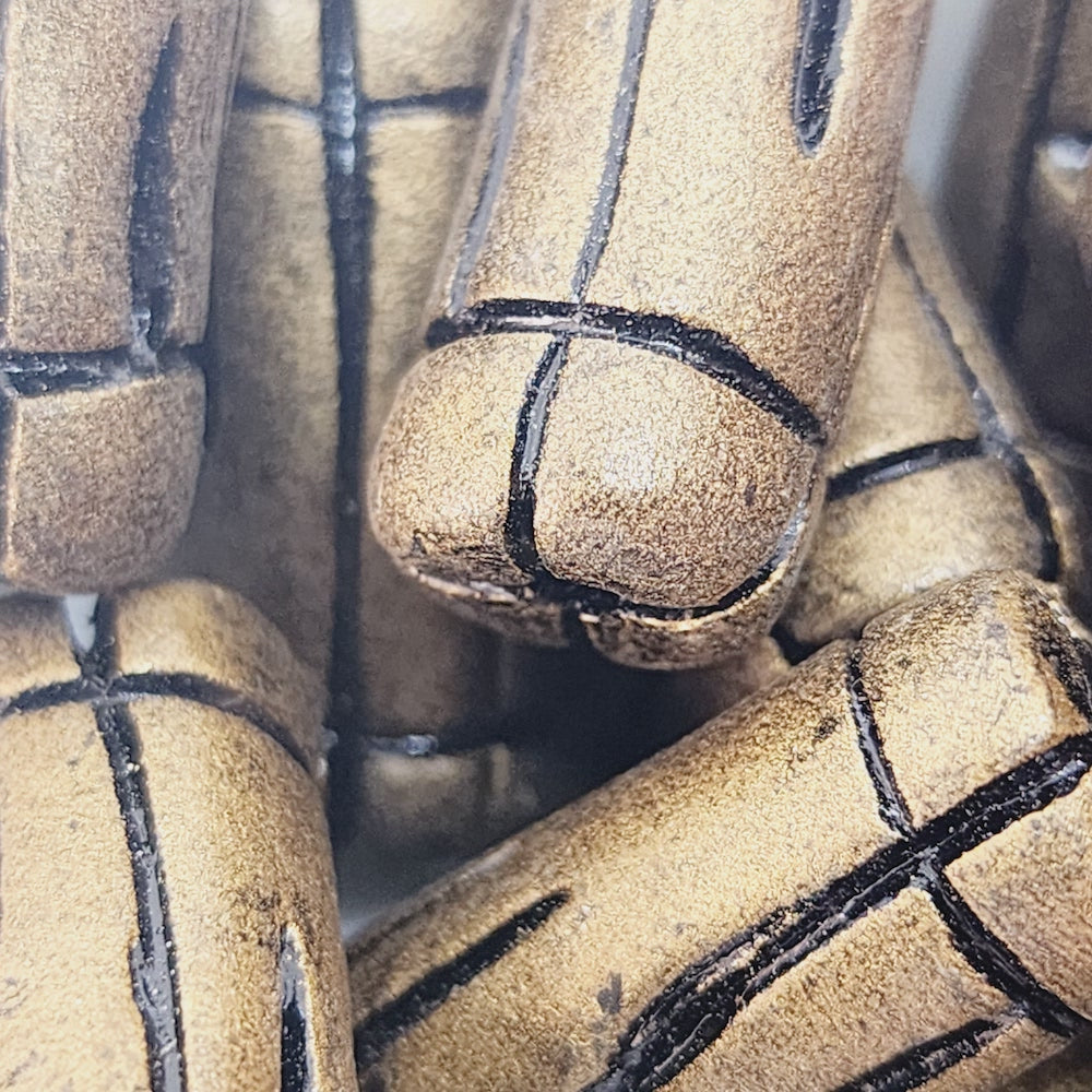 28x10mm Tube w. Lines (10) - Antique Gold - Vintage Clay Beads