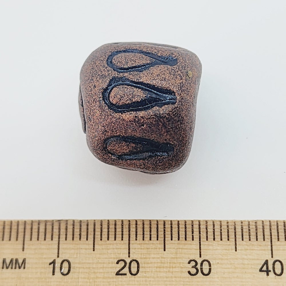 15x15mm Drum w. Teardrops (10) - Antique Copper - Vintage Clay Beads