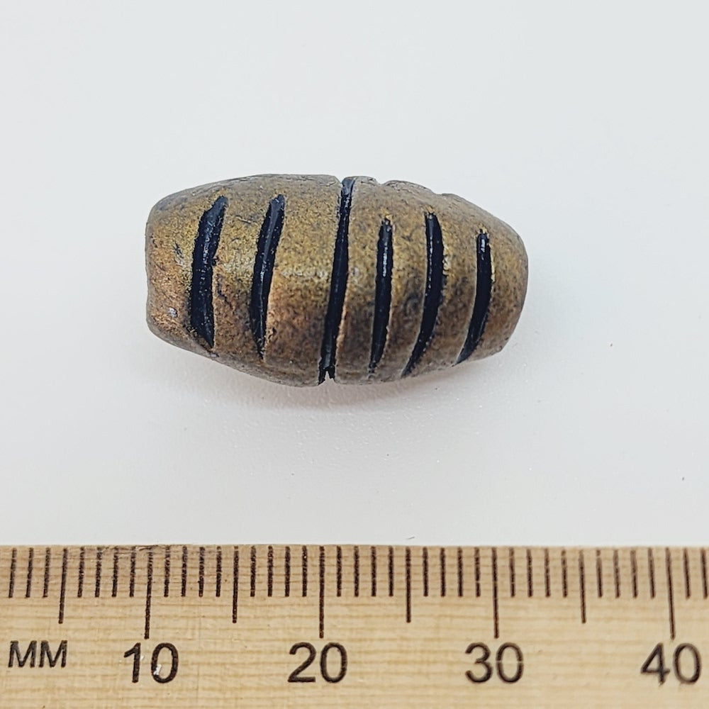 23x12mm Barrel Shaped w. Cuts (10) - Antique Gold - Vintage Clay Beads