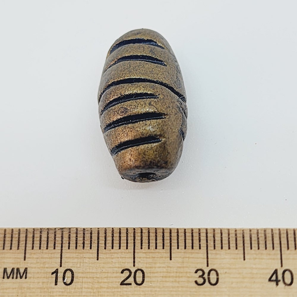 23x12mm Barrel Shaped w. Cuts (10) - Antique Gold - Vintage Clay Beads