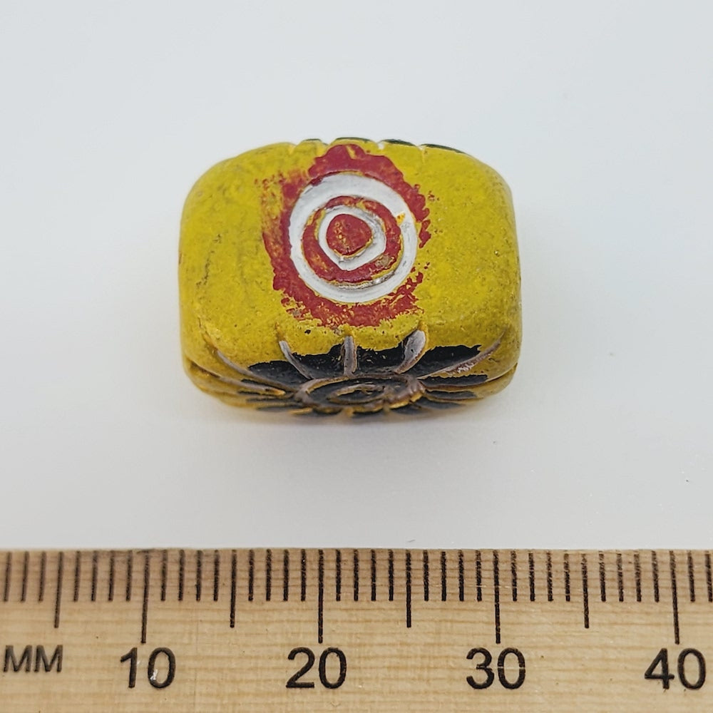 18x15mm Block (10) - Yellow w. Black, Red & White - Vintage Clay Beads