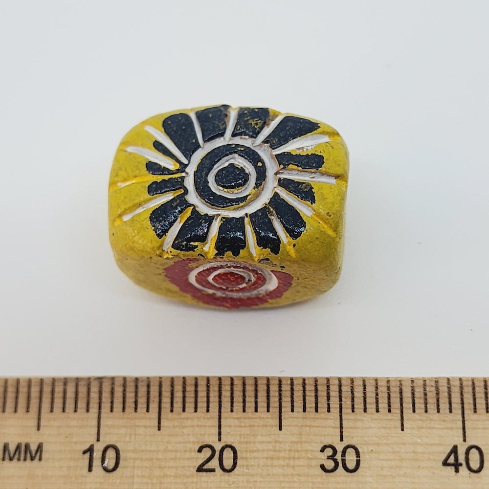 18x15mm Block (10) - Yellow w. Black, Red & White - Vintage Clay Beads