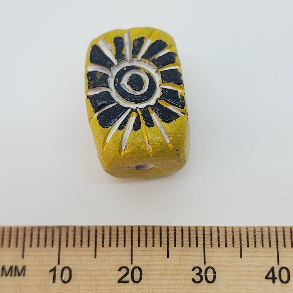 18x15mm Block (10) - Yellow w. Black, Red & White - Vintage Clay Beads