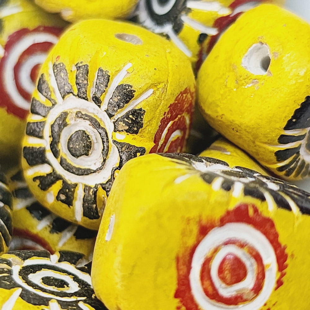 18x15mm Block (10) - Yellow w. Black, Red & White - Vintage Clay Beads