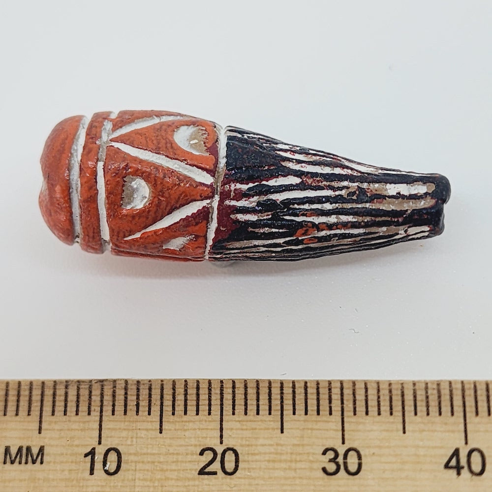 30mm Teardrop (10) - Red w. Black & White - Vintage Clay Beads