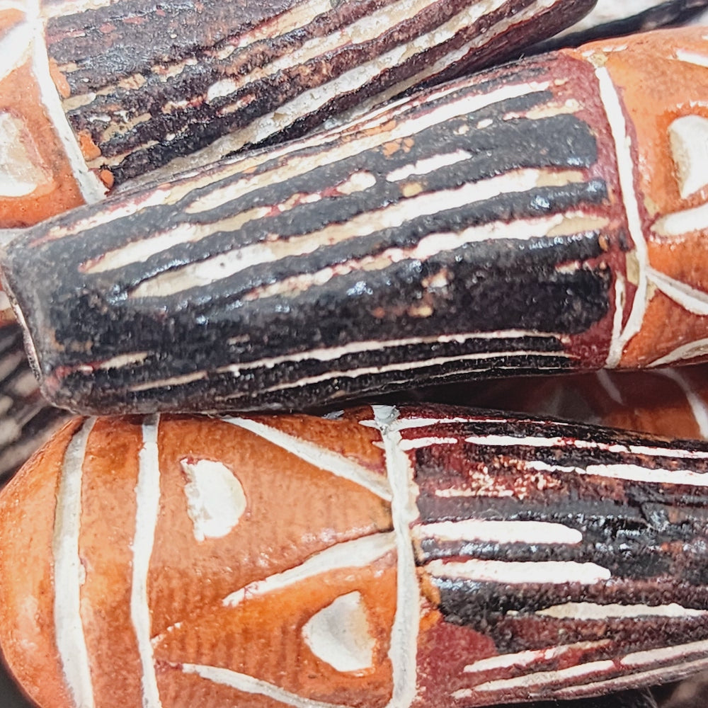 30mm Teardrop (10) - Red w. Black & White - Vintage Clay Beads