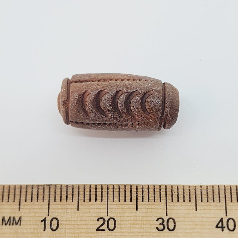 20mm Tube (10) - Terracotta - Dots & 2 Suns - Vintage Clay Beads