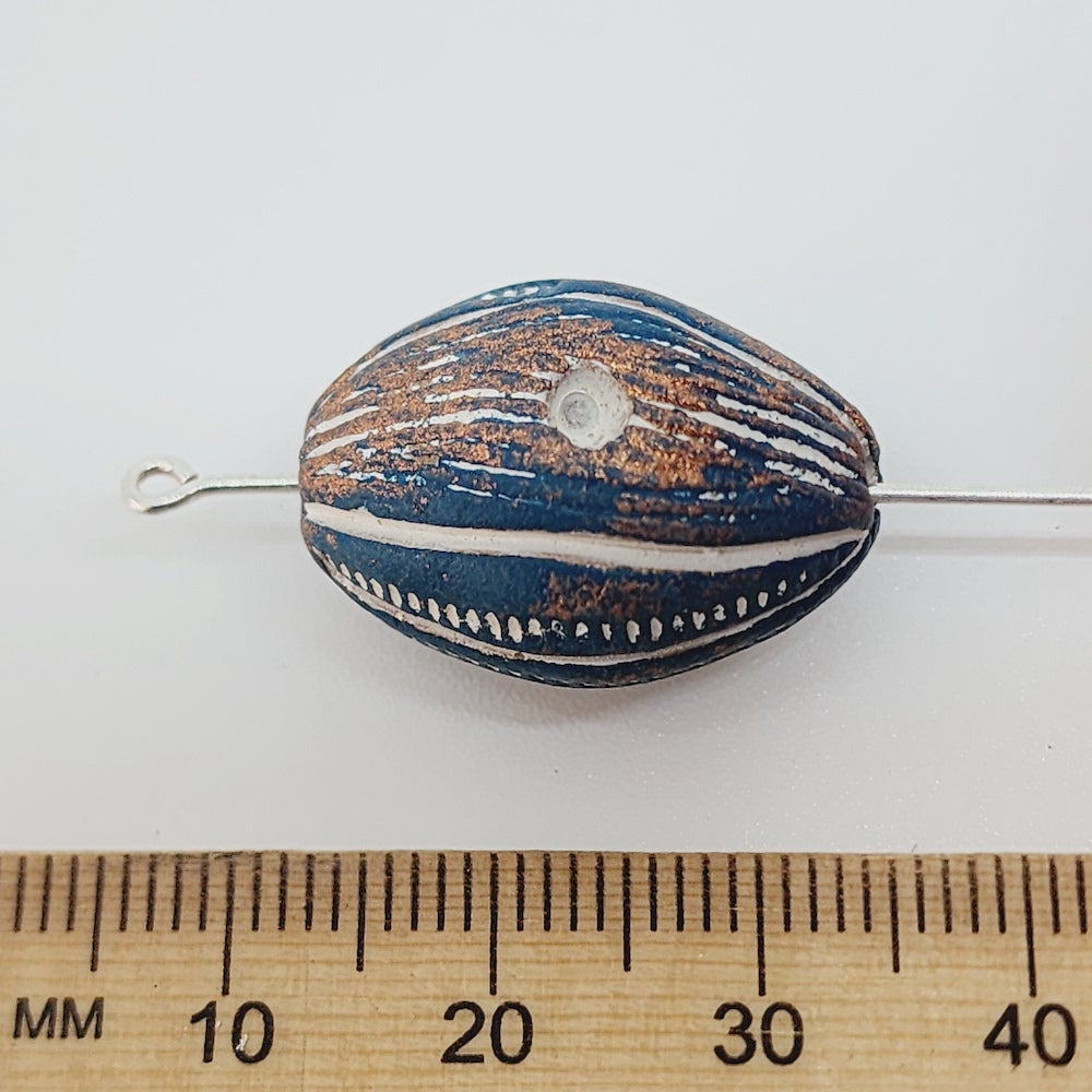 23.5x15.5mm Oval (10) - Blue w. Copper & White - Vintage Clay Beads