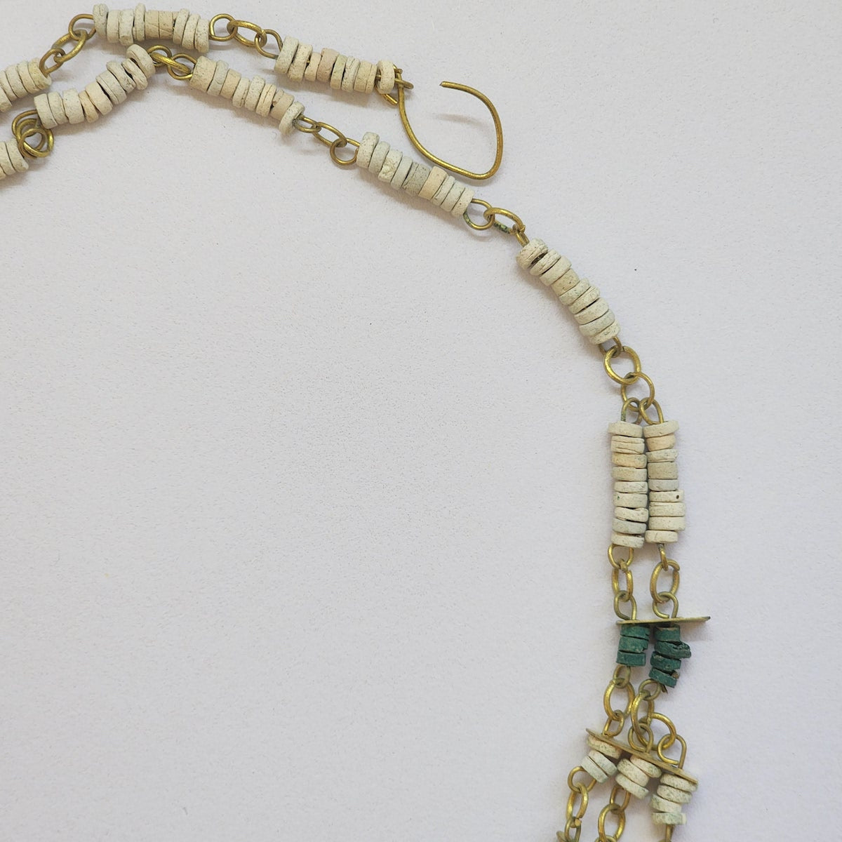 Turquoise & White Faience Clay Beads - Vintage Egyptian Revival Choker Bib Collar Necklace