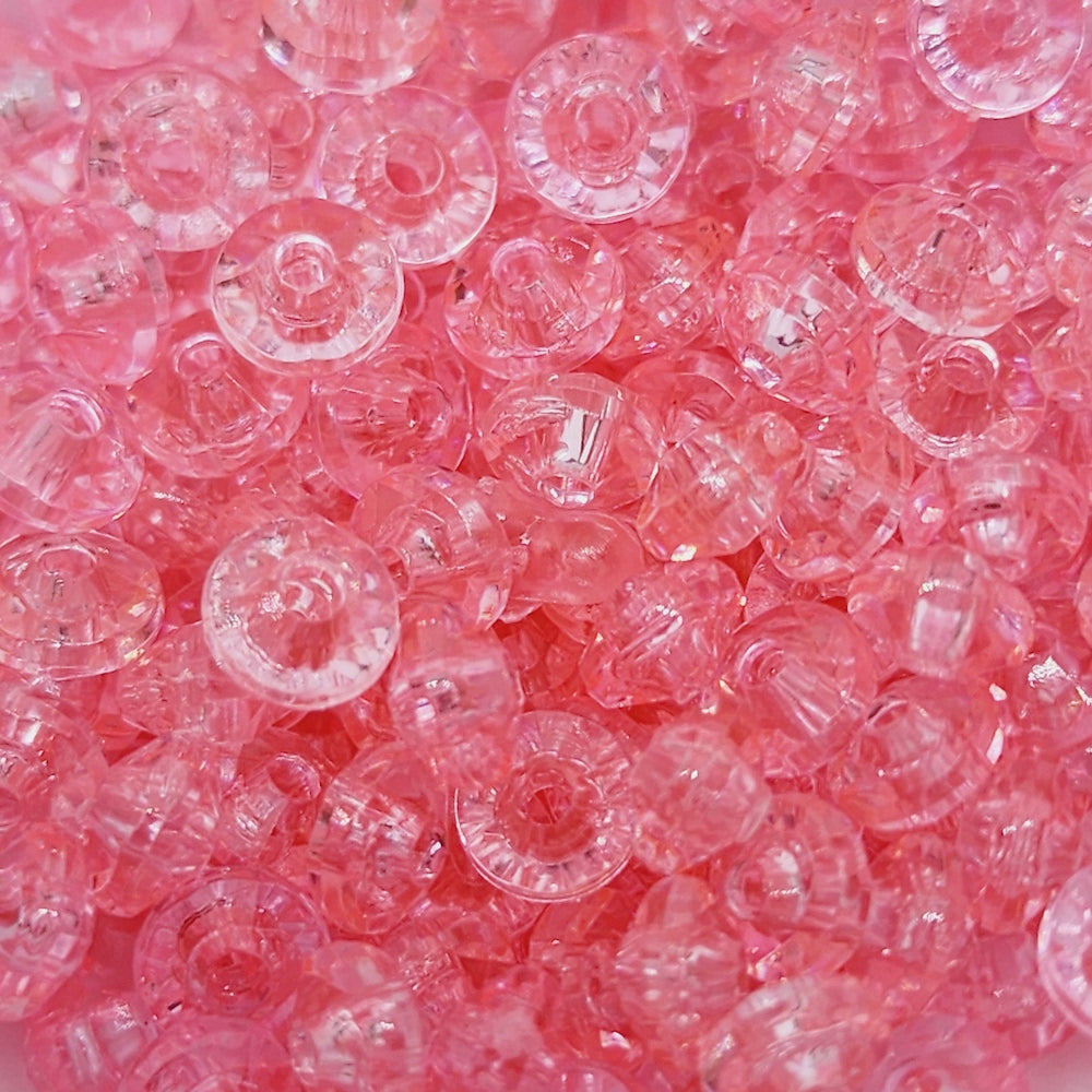 Pink Transparent - 4x6mm Faceted Rondelles (100) - Acrylic Fun Beads