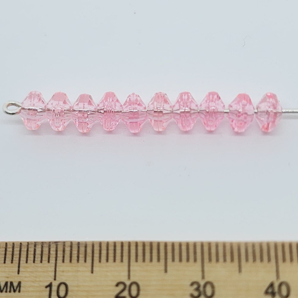 Pink Transparent - 4x6mm Faceted Rondelles (100) - Acrylic Fun Beads
