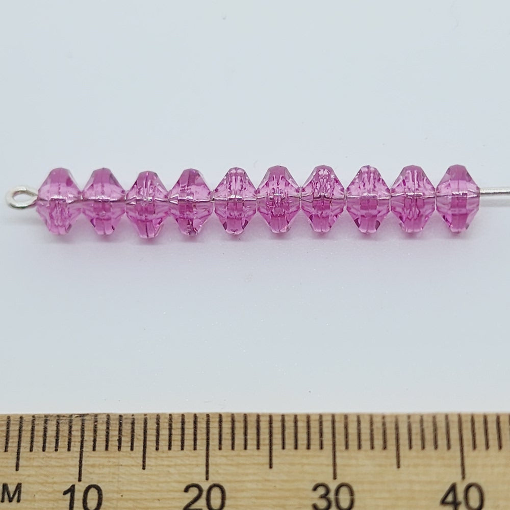 Rose Pink Transparent - 4x6mm Faceted Rondelles (100) - Acrylic Fun Beads
