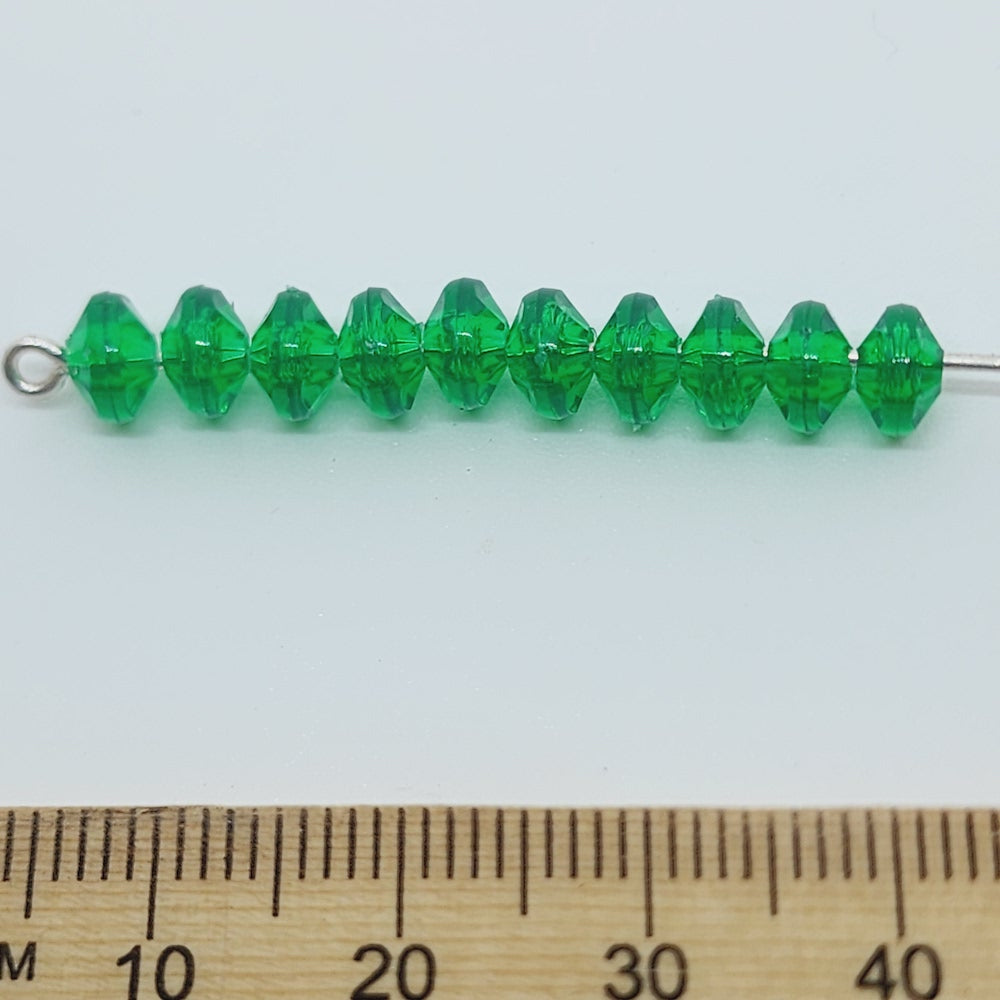 Christmas Green Transparent - 4x6mm Faceted Rondelles (100) - Acrylic Fun Beads