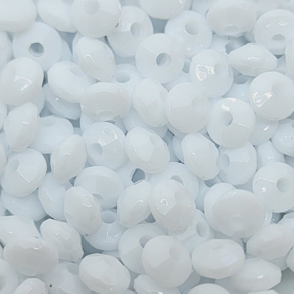 White Opaque - 4x6mm Faceted Rondelles (100) - Acrylic Fun Beads
