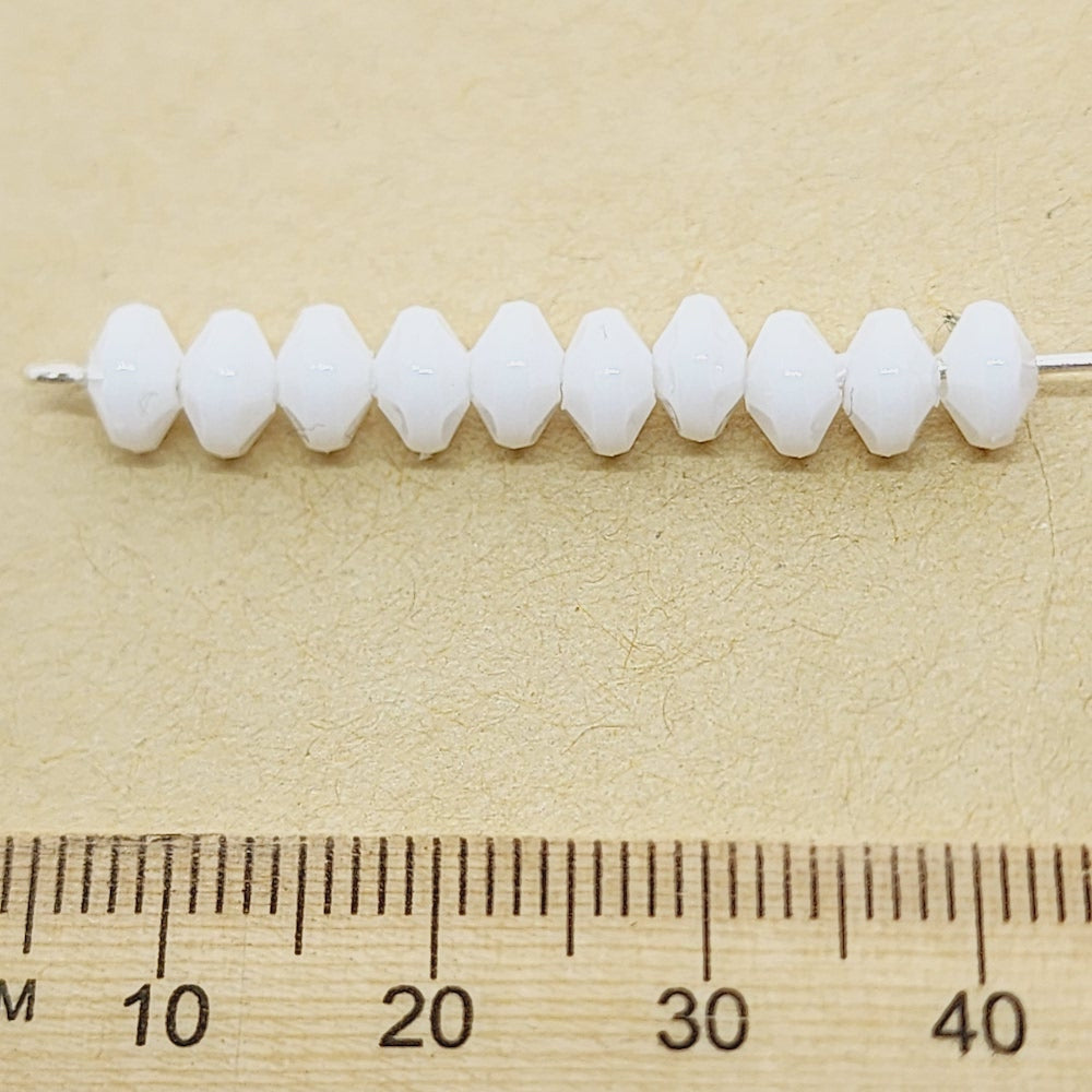 White Opaque - 4x6mm Faceted Rondelles (100) - Acrylic Fun Beads