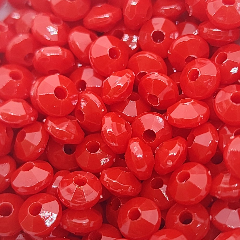 Red Opaque - 4x6mm Faceted Rondelles (100) - Acrylic Fun Beads