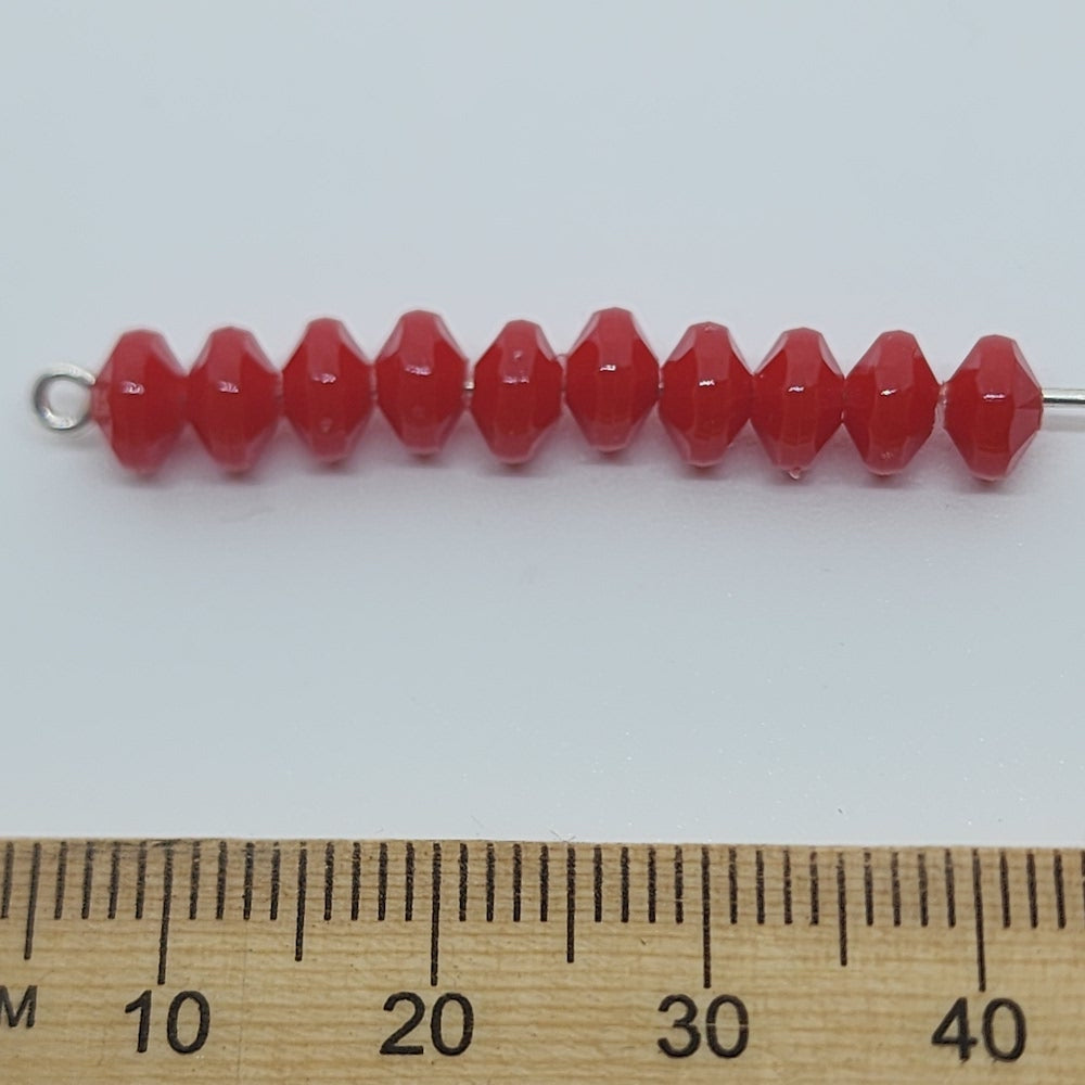 Red Opaque - 4x6mm Faceted Rondelles (100) - Acrylic Fun Beads