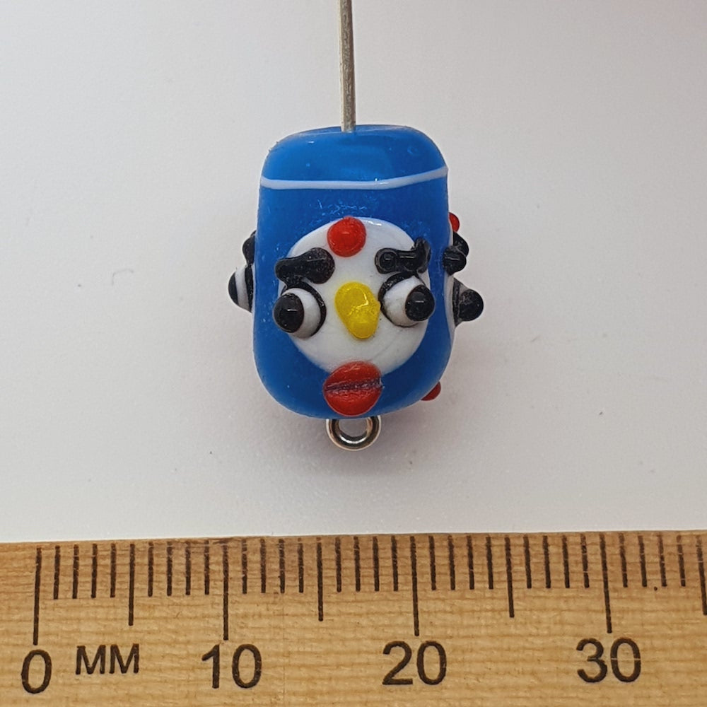 Face Bead (2) - Blue Opaque - Vintage Handmade Glass Lampwork Beads (Phoenician Style) - Bead Shack