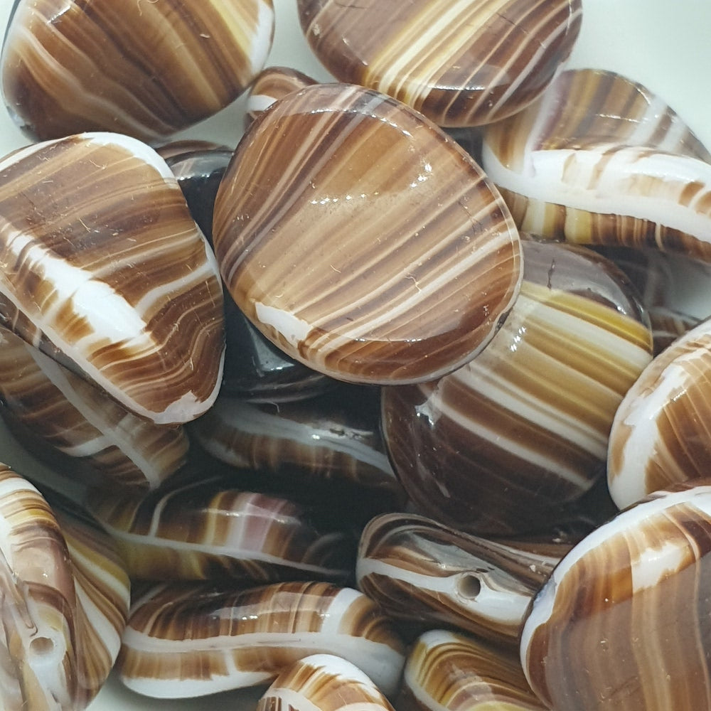 16x13mm Twist (10) - Dark Brown Opaque Swirl - Vintage Czech Glass Beads