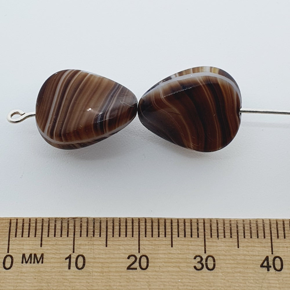 16x13mm Twist (10) - Dark Brown Opaque Swirl - Vintage Czech Glass Beads