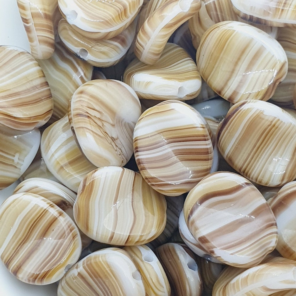 12x10mm Flat Twist Czech Glass Beads (10) - Caramel/White Swirl - Bead Shack