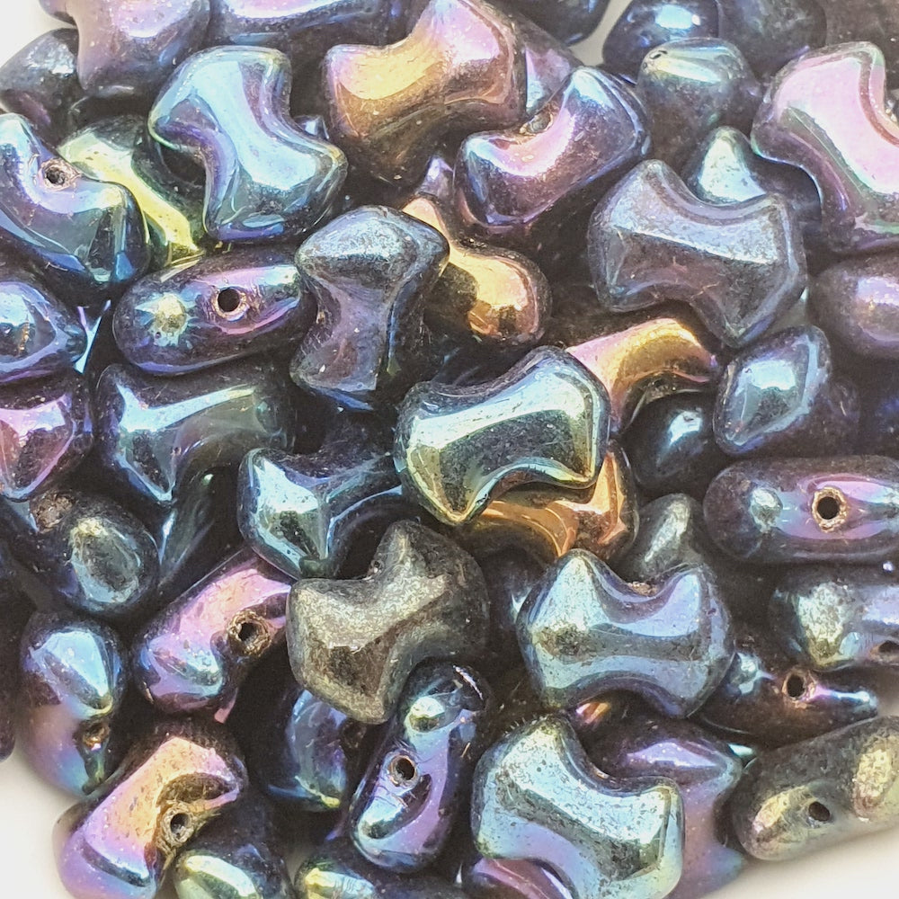 6x9mm Bowtie (25) - Blue Metallic Iris - Vintage Czech Glass Beads