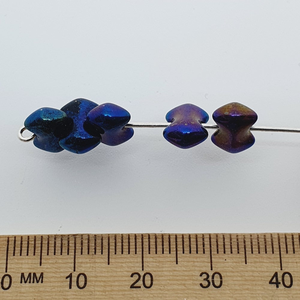 6x9mm Bowtie (25) - Blue Metallic Iris - Vintage Czech Glass Beads
