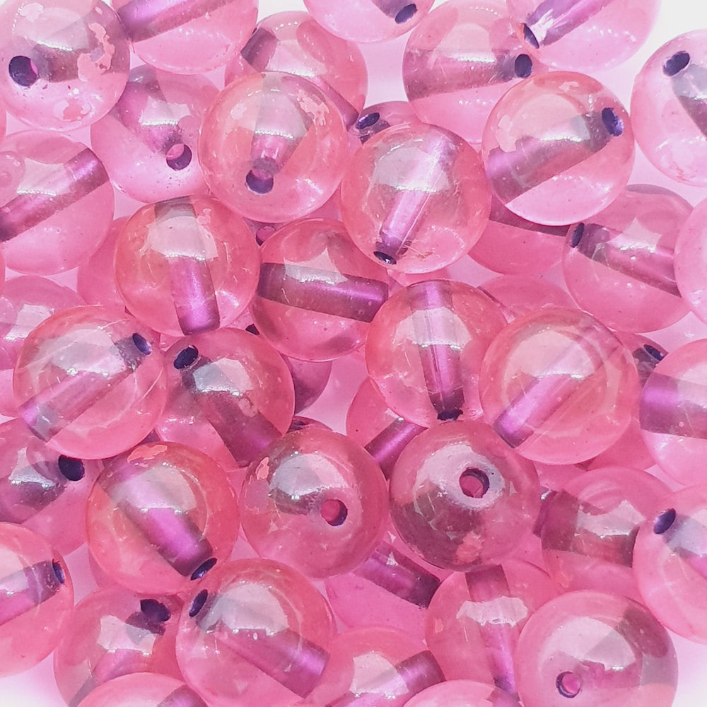 8mm Round (25) - Pink Transparent w. Purple Core - Glass Beads