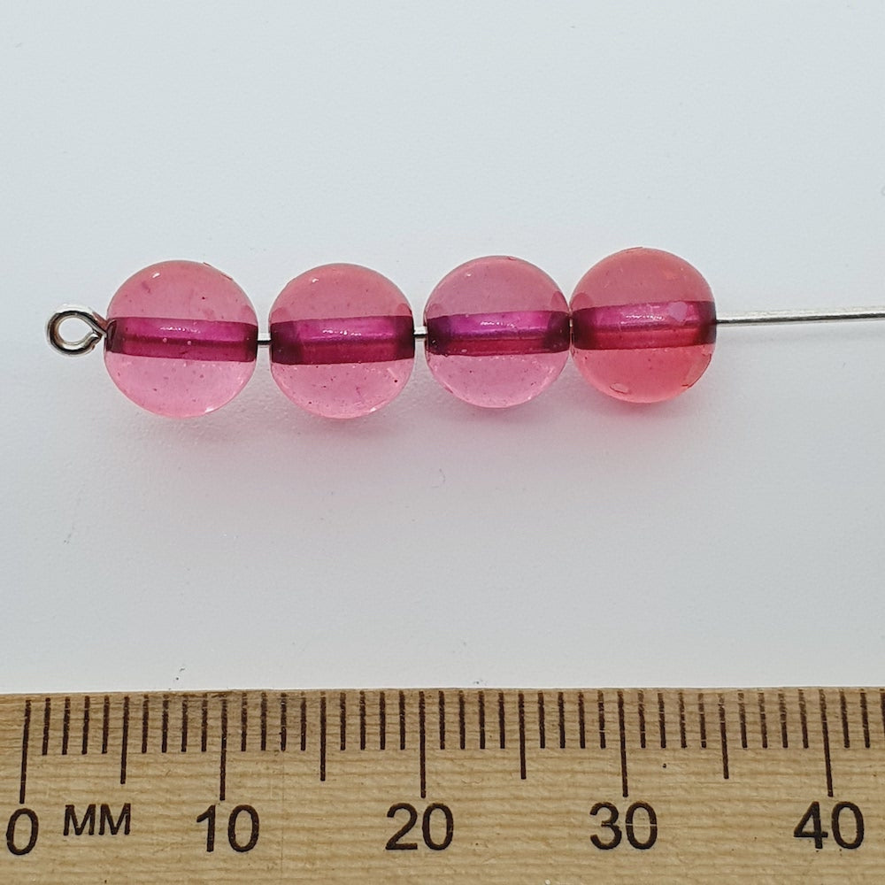 8mm Round (25) - Pink Transparent w. Purple Core - Glass Beads