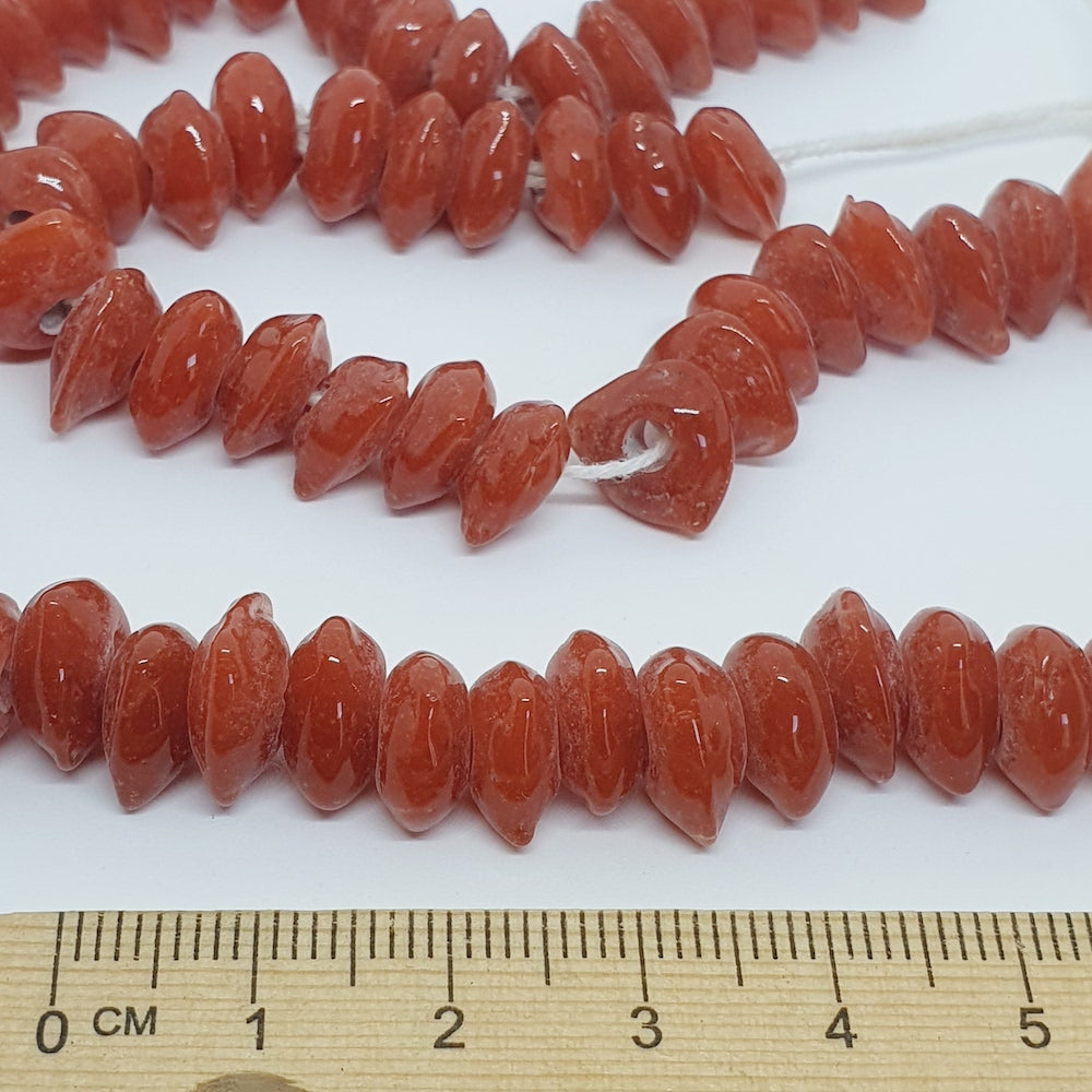 Triangle Rondelle - Tomato Red Opaque - Java Glass Lampwork Beads - (1 strand)