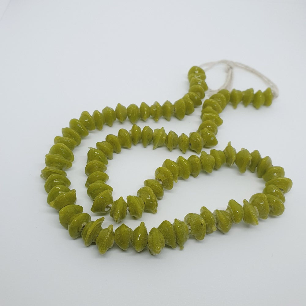Triangle Rondelle - Peridot Green Opaque - Java Glass Lampwork Beads - (1 strand)