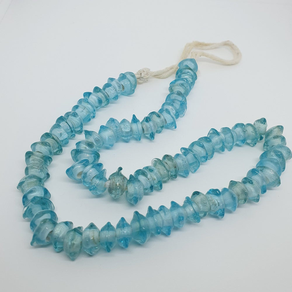 Triangle Rondelle - Aqua Blue Transparent - Java Glass Lampwork Beads - (1 strand)