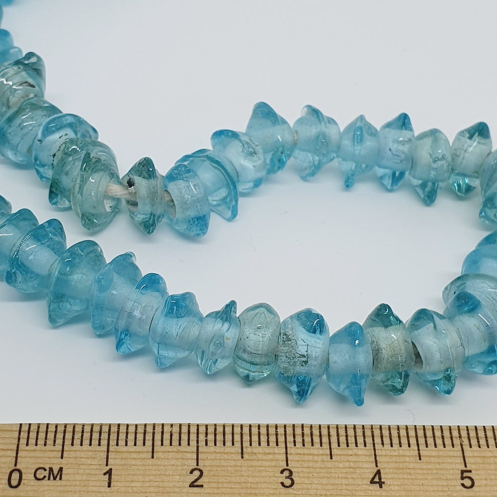 Triangle Rondelle - Aqua Blue Transparent - Java Glass Lampwork Beads - (1 strand)