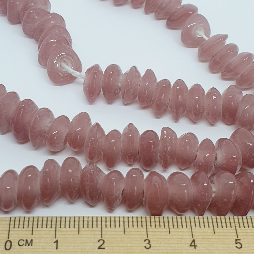 Triangle Rondelle - Pink Opaque - Java Glass Lampwork Beads - (1 strand)