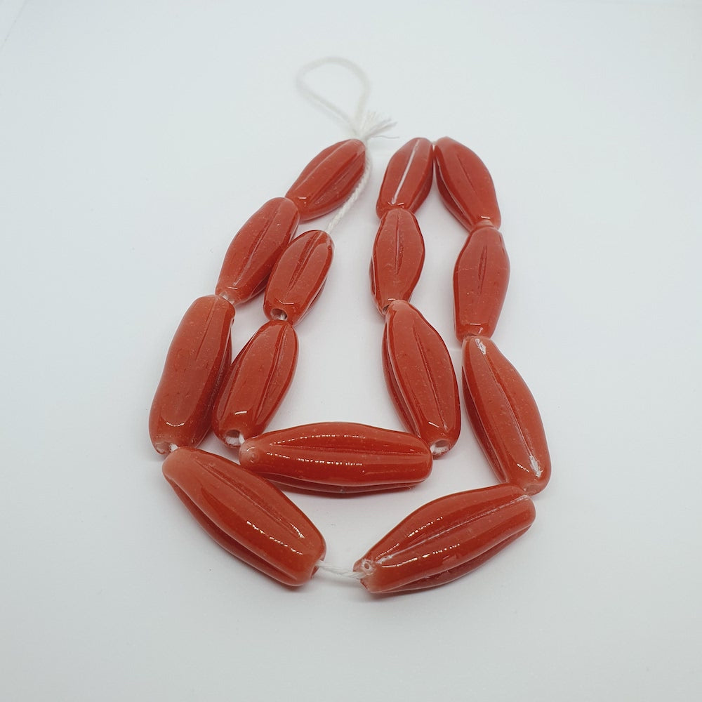 Starfruit Long - Tomato Red Opaque - Java Glass Lampwork Beads - (1 strand)
