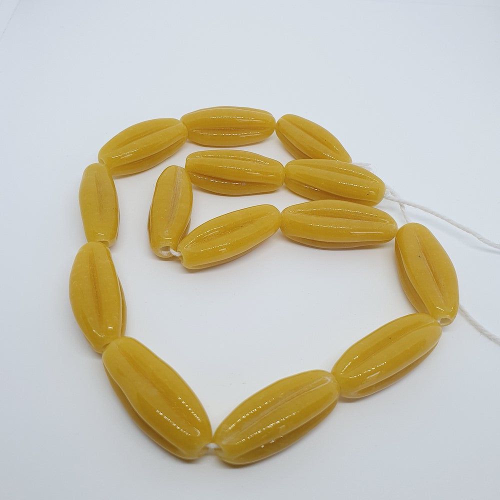 Starfruit Long - Yellow Opaque - Java Glass Lampwork Beads - (1 strand)