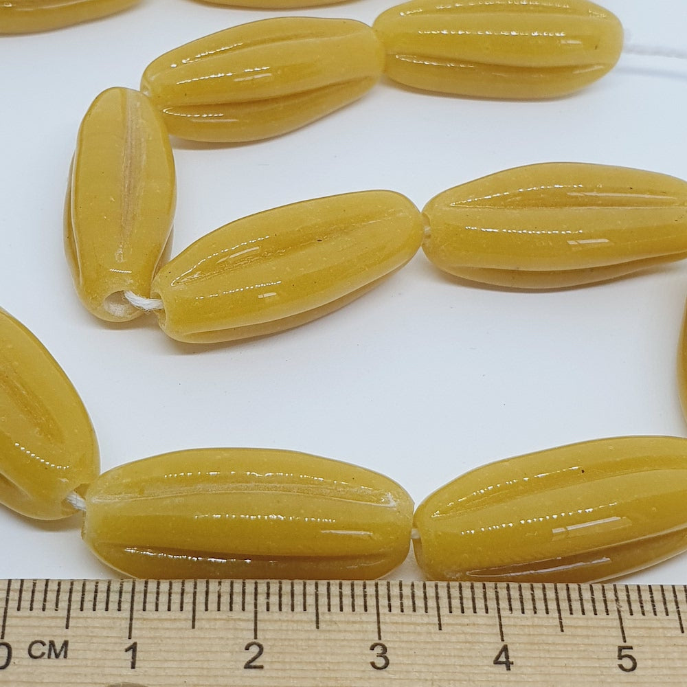 Starfruit Long - Yellow Opaque - Java Glass Lampwork Beads - (1 strand)