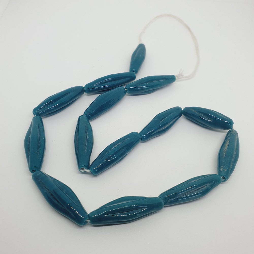 Starfruit Long - Teal Blue Opaque - Java Glass Lampwork Beads - (1 strand)