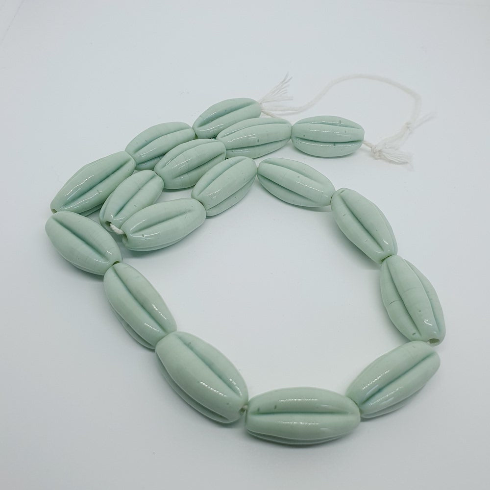 Starfruit Long - Mint Green Opaque - Java Glass Lampwork Beads - (1 strand)