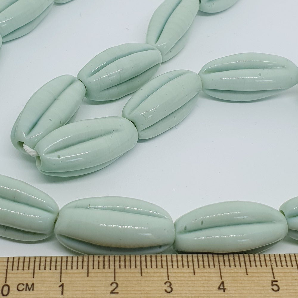 Starfruit Long - Mint Green Opaque - Java Glass Lampwork Beads - (1 strand)
