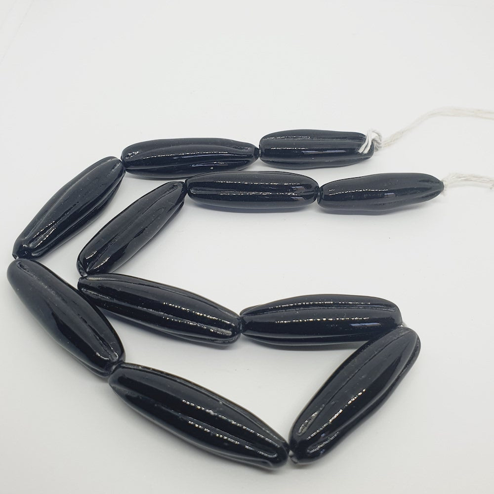 Starfruit Long - Black Opaque - Java Glass Lampwork Beads - (1 strand)