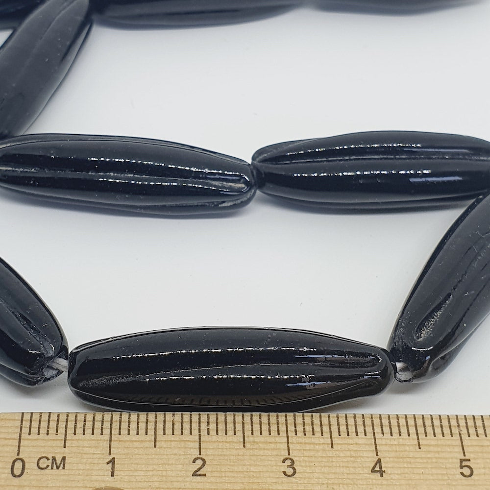 Starfruit Long - Black Opaque - Java Glass Lampwork Beads - (1 strand)