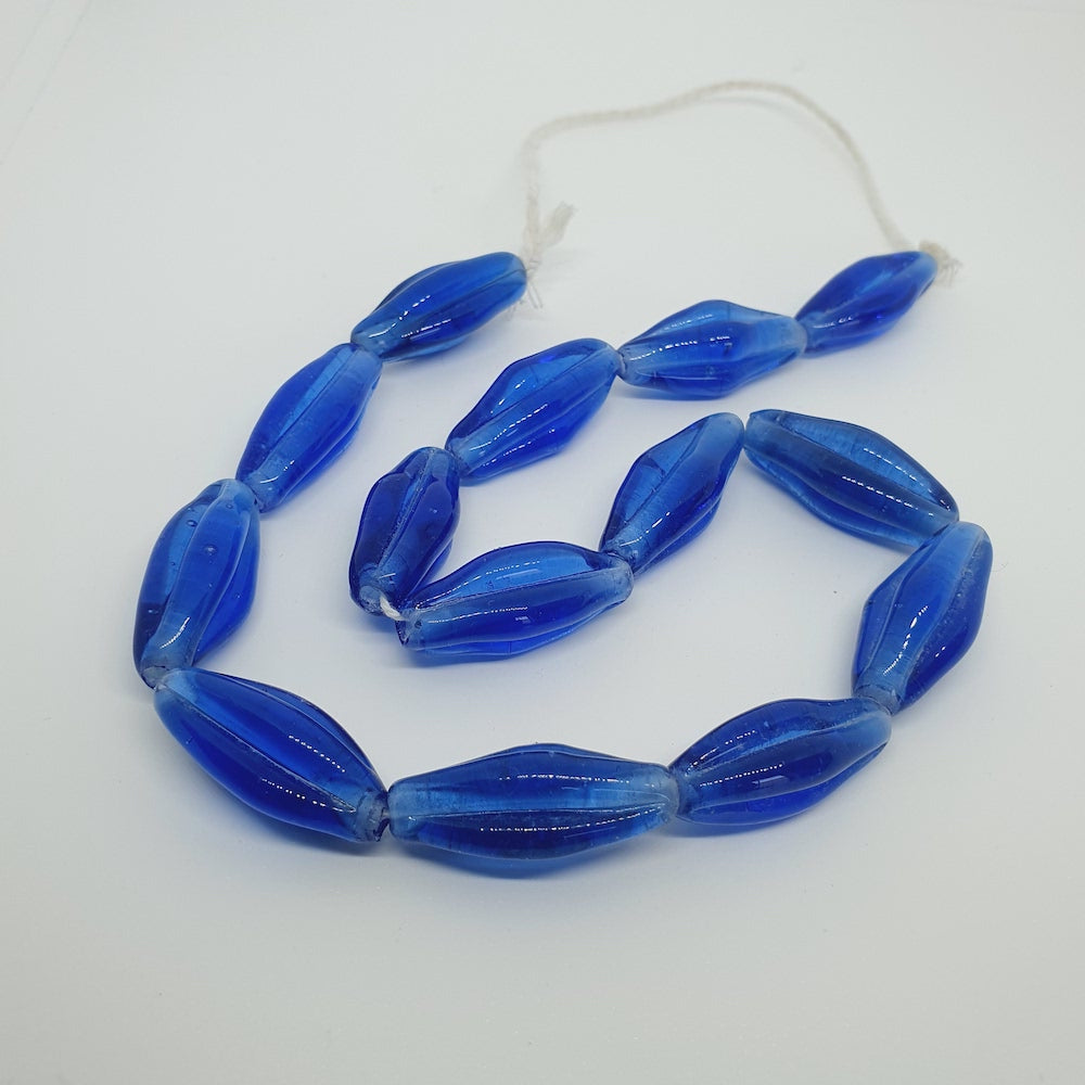 Starfruit Long - Dark Blue Transparent - Java Glass Lampwork Beads - (1 strand)