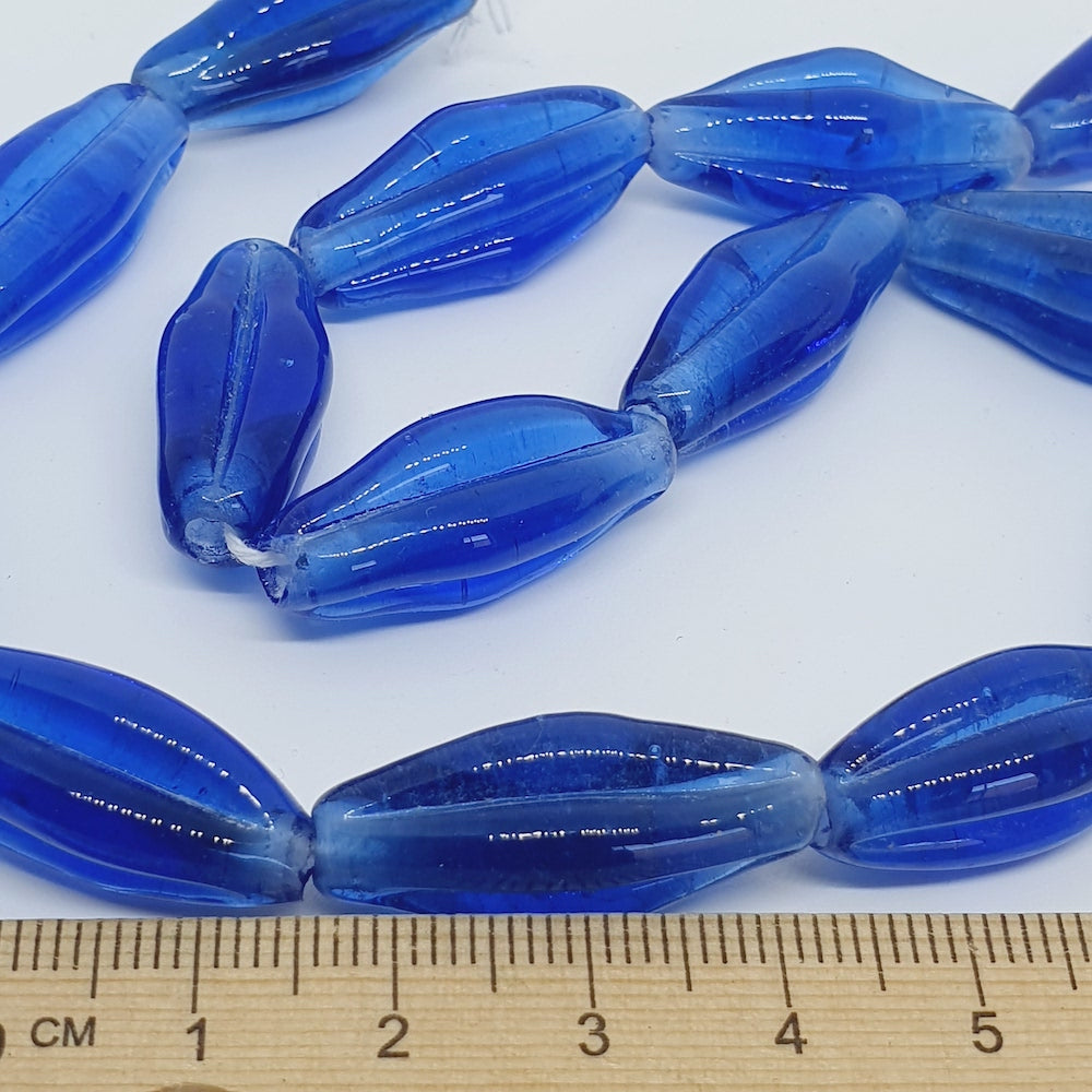 Starfruit Long - Dark Blue Transparent - Java Glass Lampwork Beads - (1 strand)