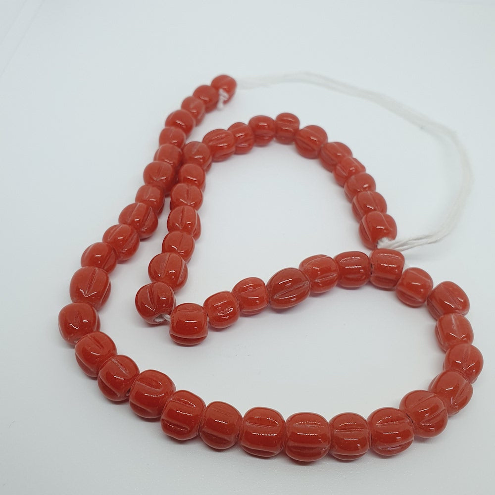 Melons - Tomato Red Opaque - Java Glass Lampwork Beads - (1 strand)