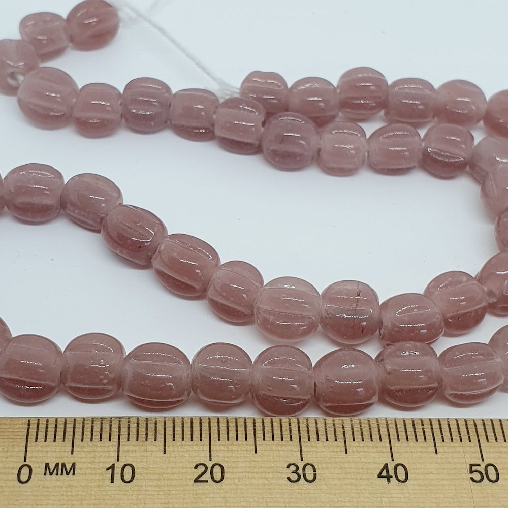 Melons - Rose Pink Opaque - Java Glass Lampwork Beads - (1 strand)