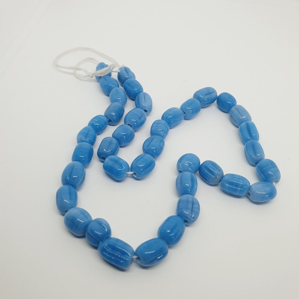 Melons - Blue Opaque - Java Glass Lampwork Beads - (1 strand)